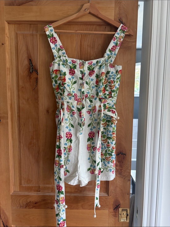 FARM Rio Pants - FARM Rio White Floral Embroidered Romper with Belt